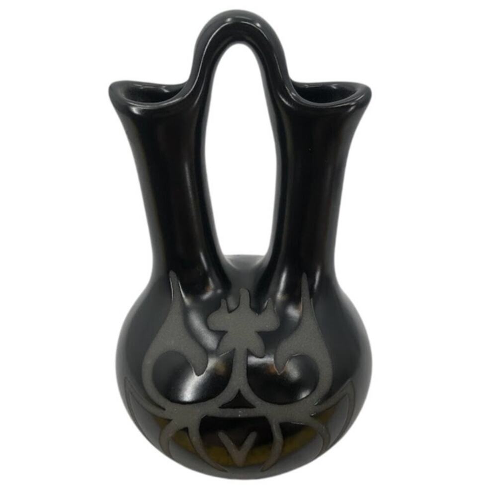 Vintage GG George Georgene Garrett Pottery Black Wedding Vase '91 Santa Clara 7"